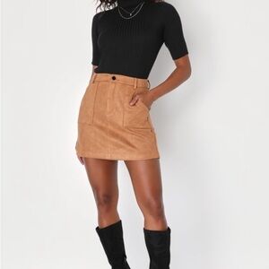 NWOT Lulus A Dose of Charm Tan Suede Mini Skirt